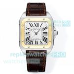 Swiss Copy Cartier Santos 100th Anniversary Watch 35.6mm Gold Bezel Leather Bracelet 